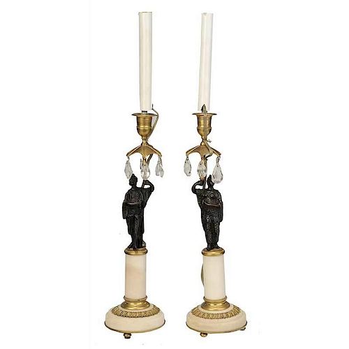 Pair Louis XVI Style Candlestick Lamps