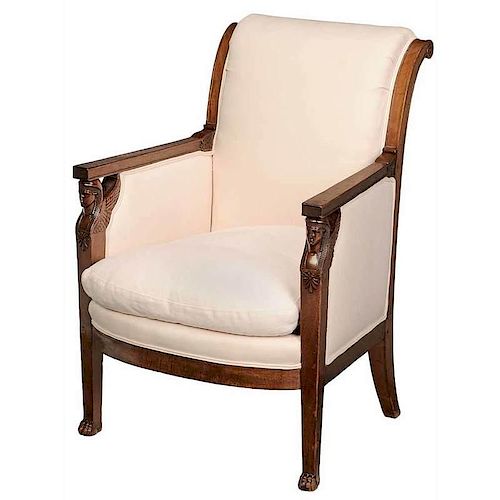 Empire Egyptian Revival Carved Arm Chair