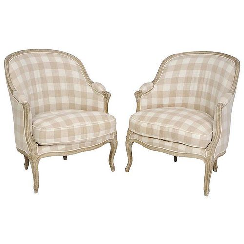 Pair LouisåÊXV Style Carved Upholstered Bergeres