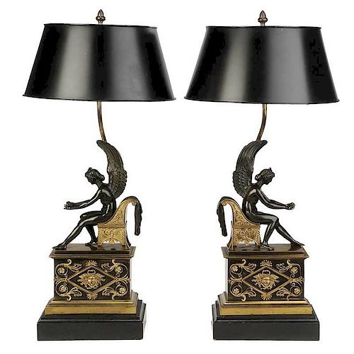 Pair of Empire Chenets Converted to Lamps
