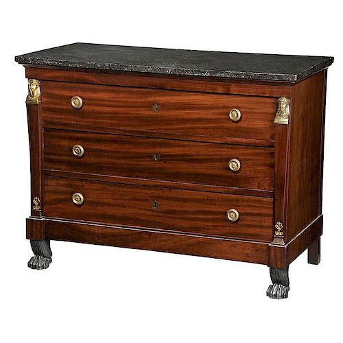 Empire Style Figured Mahogany Commode with Marble Top