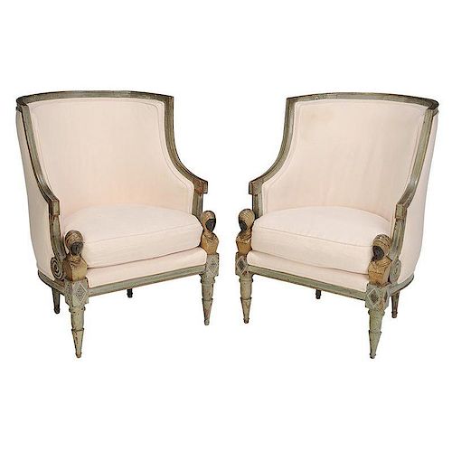 Pair Italian Neoclassical Arm Chairs
