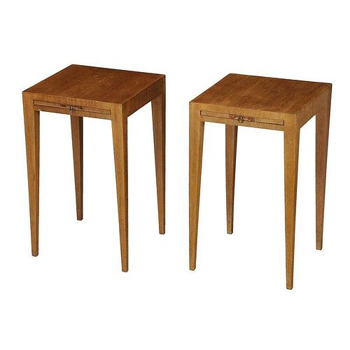 Pair Art Deco Figured Side Tables