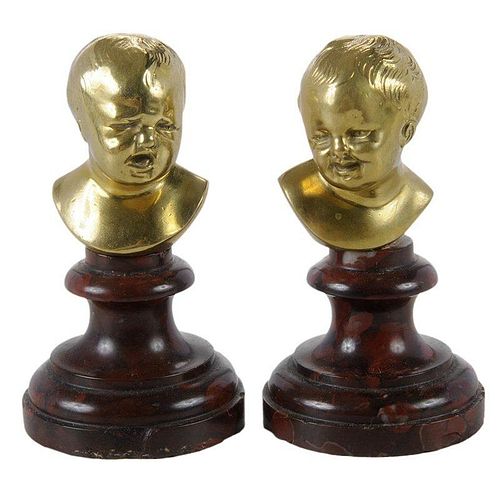 Pair Gilt Bronze Busts of Babies