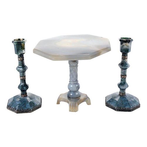 Three Carved Agate Tabletop Articles