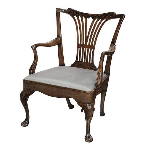 George II Carved Mahogany Open Arm Chair