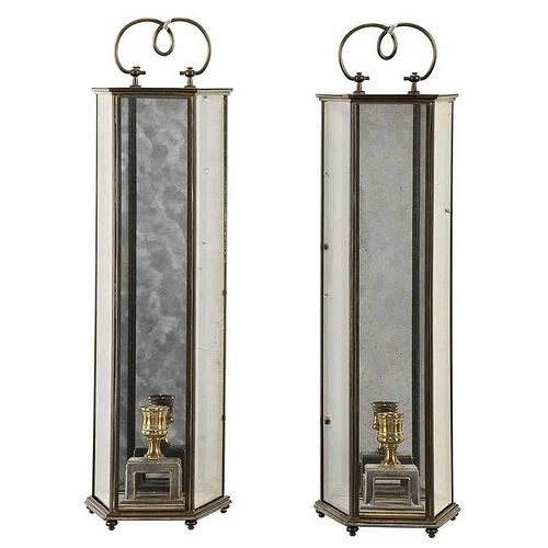Pair of Brass and Glass Wall Sconces