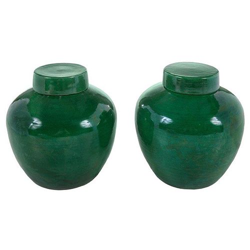 Pair of Green Glazed Ginger Jars