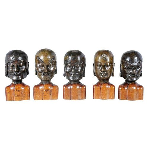 Five Chinese Bronze Heads of Lohan