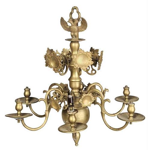 Dutch Baroque Style Brass Six Light Chandelier