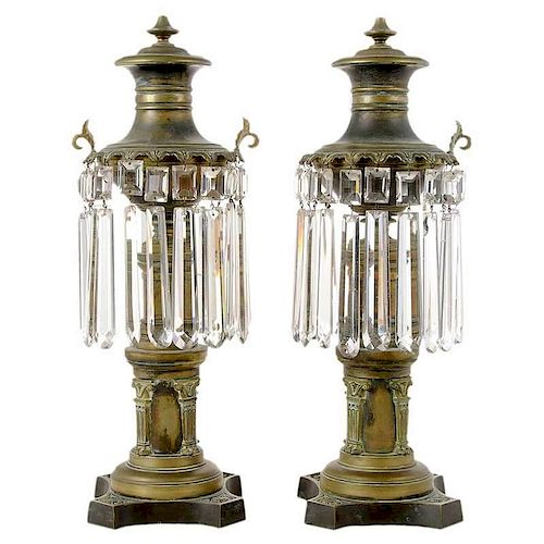 Pair Cut Crystal Argand Lamp Lusters