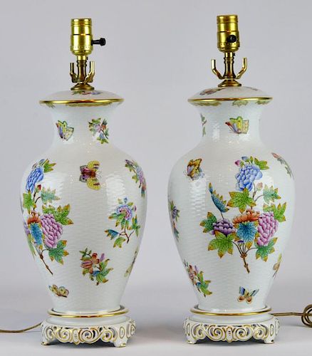 Pr. Herend Queen Victoria Porcelain Table Lamps