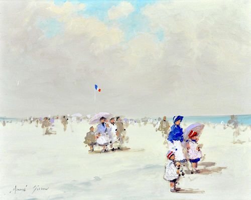 Andre Gisson , "Seaside" O/C, 20th C.