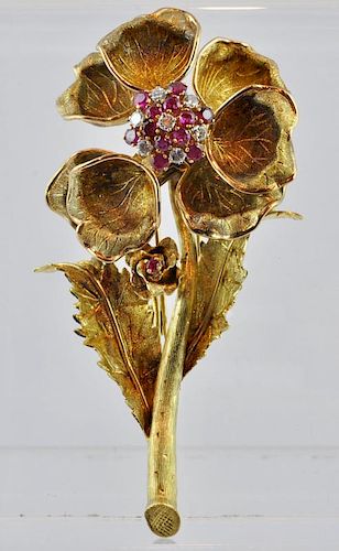 Antique Mechanical Rose Brooch in 18Kt Gold