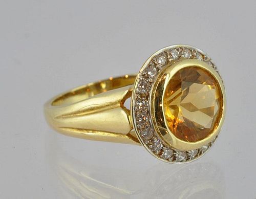 Diamond & Golden Topaz Halo Ring in 18 kt. Gold
