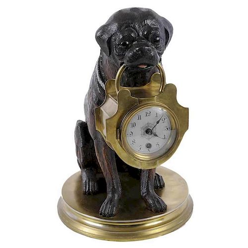 Wood Pug with Clock