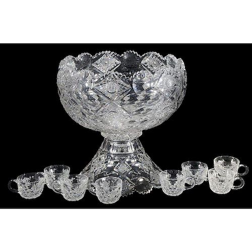 Hawkes Cut Glass Punch Bowl, Cups