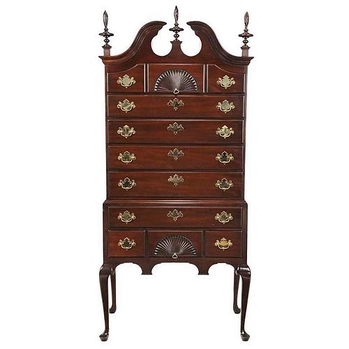 Queen Anne Style Mahogany High Chest of Drawers