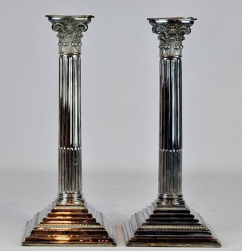 Pr. Silverplate Fluted & Ribbed Candlesticks