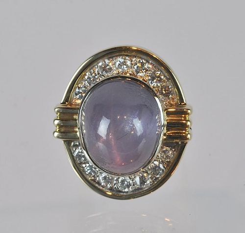 Lavender Star Cabochon Sapphire & Diamond Ring