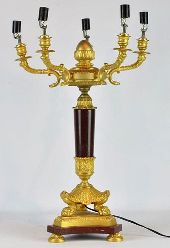 Dore Bronze & Marble 5 Arm Candelabra/Lamp