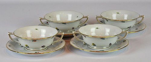 4 Sets Herend Kimberly Pattern Soup Cups & Saucers