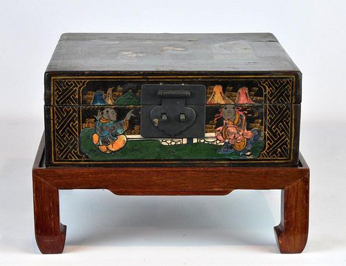 Chinese Gilt & Painted Laquered Box on Stand