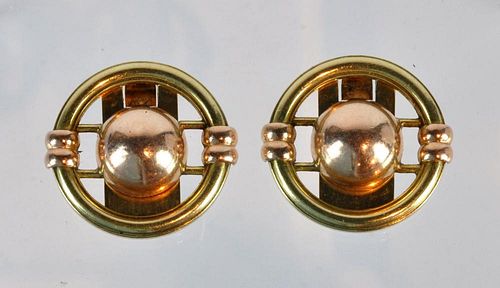 Pr. Retro 14Kt Rose & Yellow Gold Clip Earrings