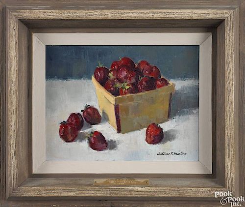 Antonio Pietro Martino (American 1902-1988), oil on canvas still life with strawberries, signed lo