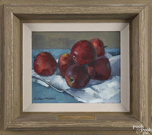 Antonio Pietro Martino (American 1902-1988), oil on canvas still life with apples, signed lower le