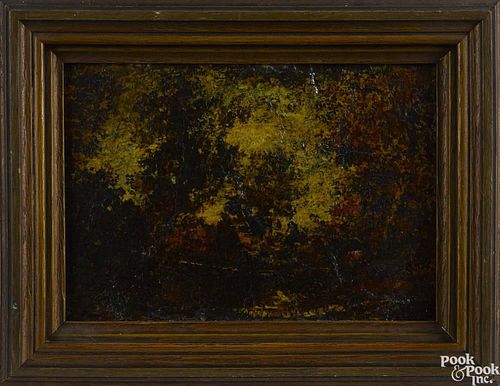 Ralph Albert Blakelock (American 1847-1919), oil on panel landscape, signed lower left and verso,