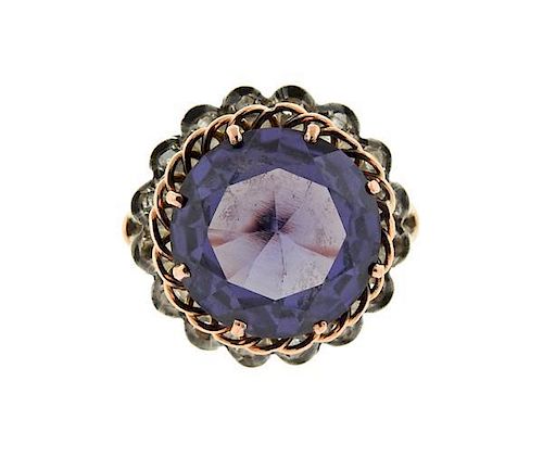 Antique 14K Gold Diamond Purple Stone Ring