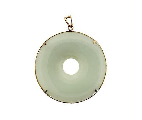 14K Gold Jade Circle Pendant