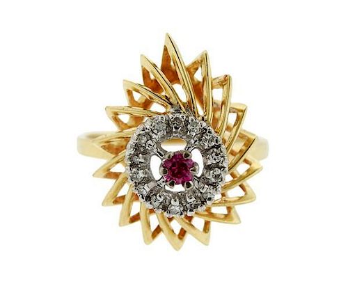 14k Gold Diamond Pink Stone Ring