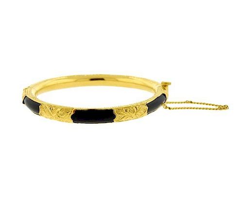 22k Gold Black Enamel Bangle Bracelet