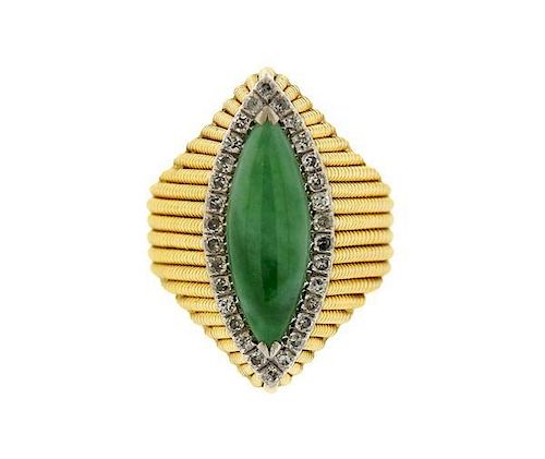 14k Gold Diamond Jade Ring