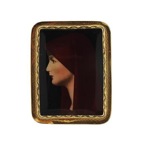 Antique 18k Gold Miniature Portrait Brooch