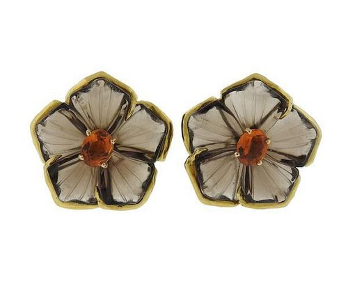 18k Gold Multi Color Stone Flower Earrings