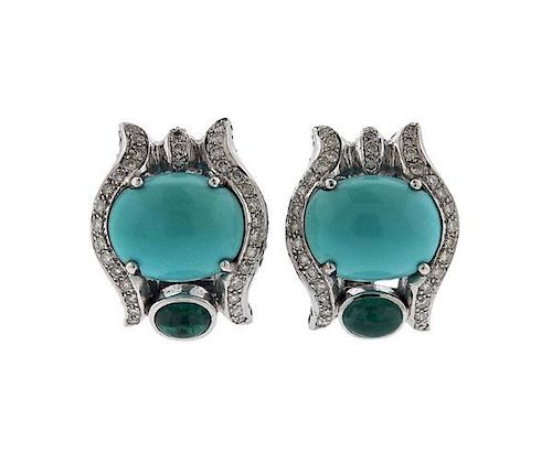 Kanaris 18k Gold Diamond Emerald Turquoise Earrings