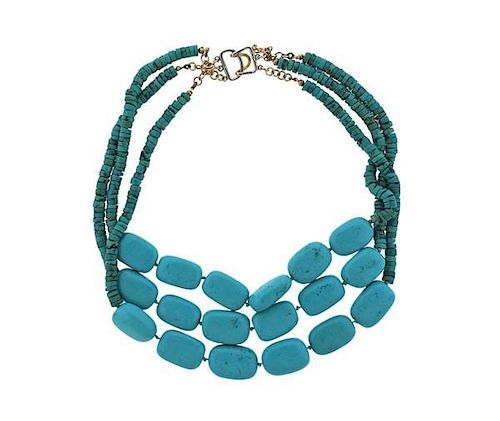 Three Strand Blue Stone Necklace