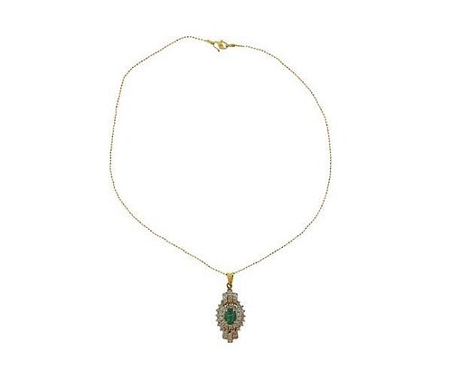 22k Gold Diamond Green Stone Necklace