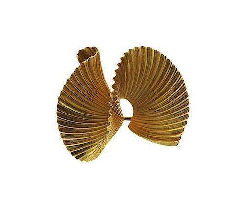 Tiffany&amp; Co Retro 14k Gold Ribbed Swirl Brooch Pin