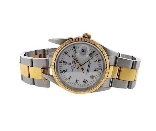 Rolex Date Roman Dial 18k Gold Steel Watch 15223