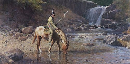 Untitled (Indian on Horse at Watering Hole), 863/950 by John Scott (1907-1987)