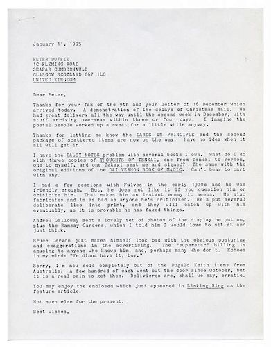 Archive of Peter Duffie-Jeff Busby Correspondence.