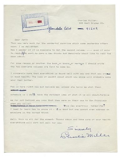 Important Archive of Correspondence from Charlie Miller to Faucett Ross.