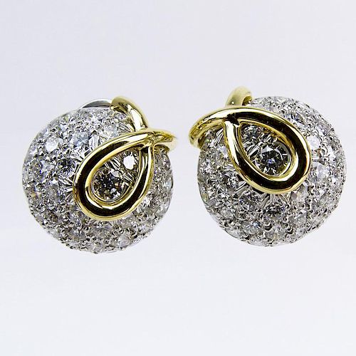Tiffany & Co Approx.. 2.0 Carat Pave Set Round Brilliant Cut Diamond, Platinum and 18 Karat Yellow Gold Dome Earrings.