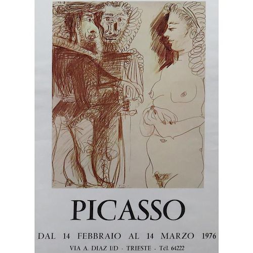 Picasso Poster, Galleria Planetario, Trieste 1976, Printed In France, Imprimerie Arnera, 06220, Vallauris. Unsigned.