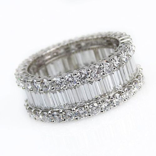 Contemporary Approx. 6.25 Carat Round Brilliant Cut and Baguette Cut Diamond and 18 Karat White Gold Eternity Band.