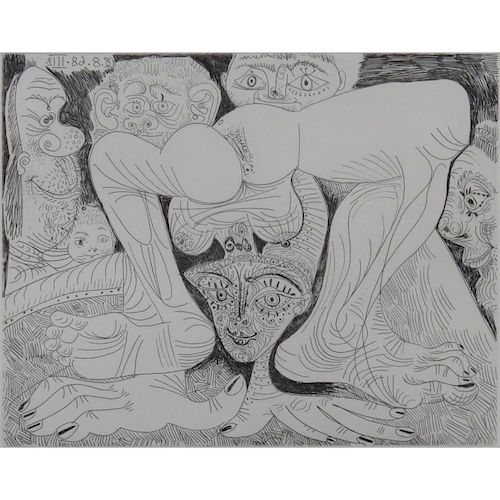 Pablo Picasso, Spanish (1881-1973) Etching "Femme acrobate au maquillage pailleté et spectateurs from 347 series"